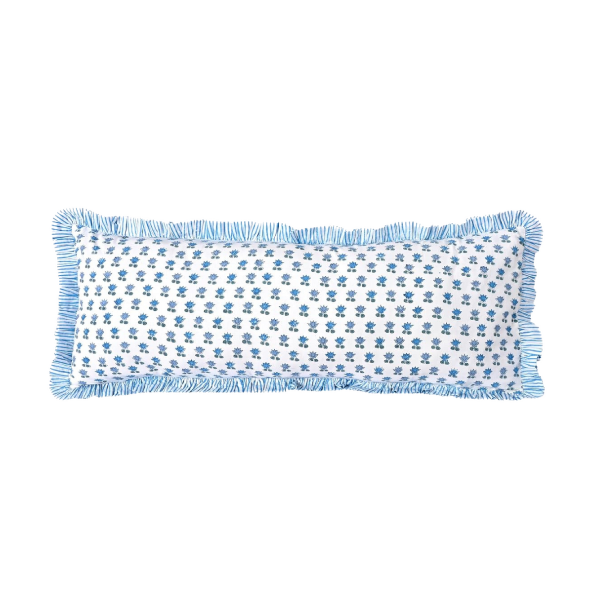 Delilah Block Print Lumbar Pillow in Blue - 14” x 36”