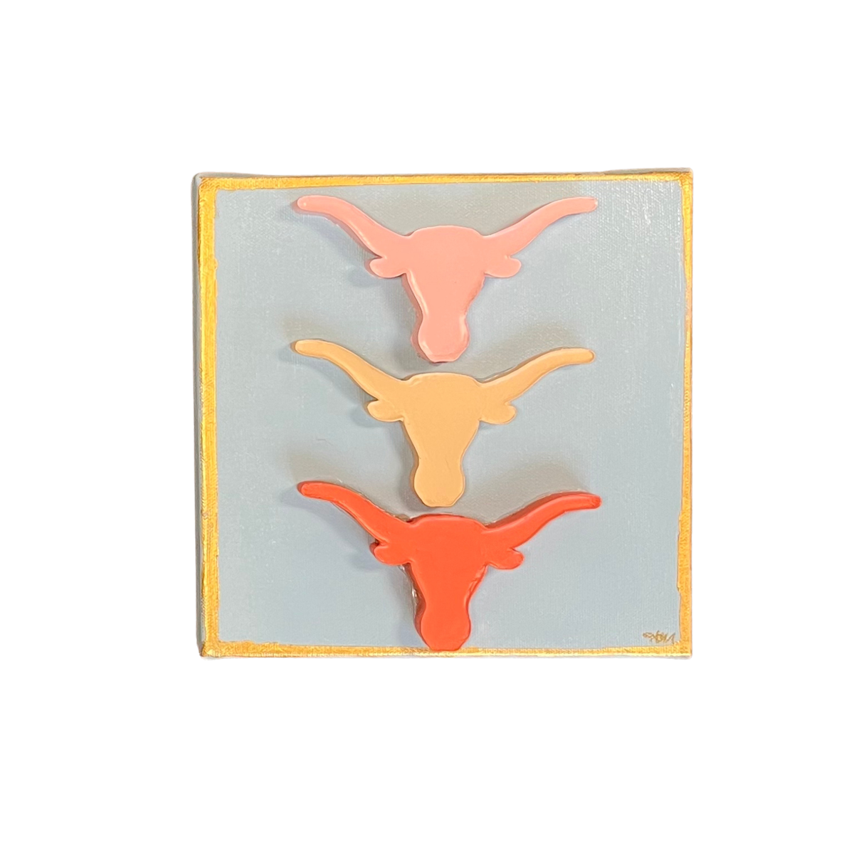 Triple Longhorn Art on Canvas
