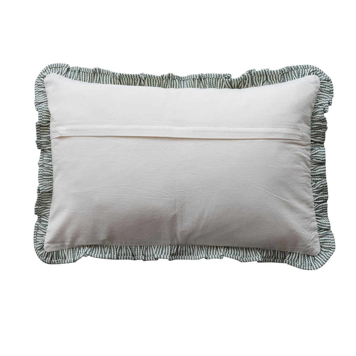 Striped Lumbar Pillow with Ruffle – Cream & Green