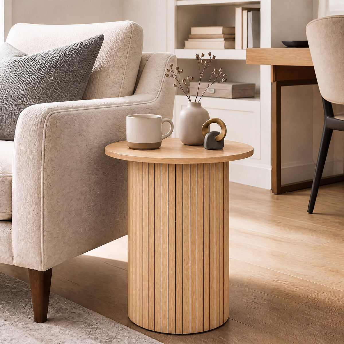 Natural Wood Fluted Side Table