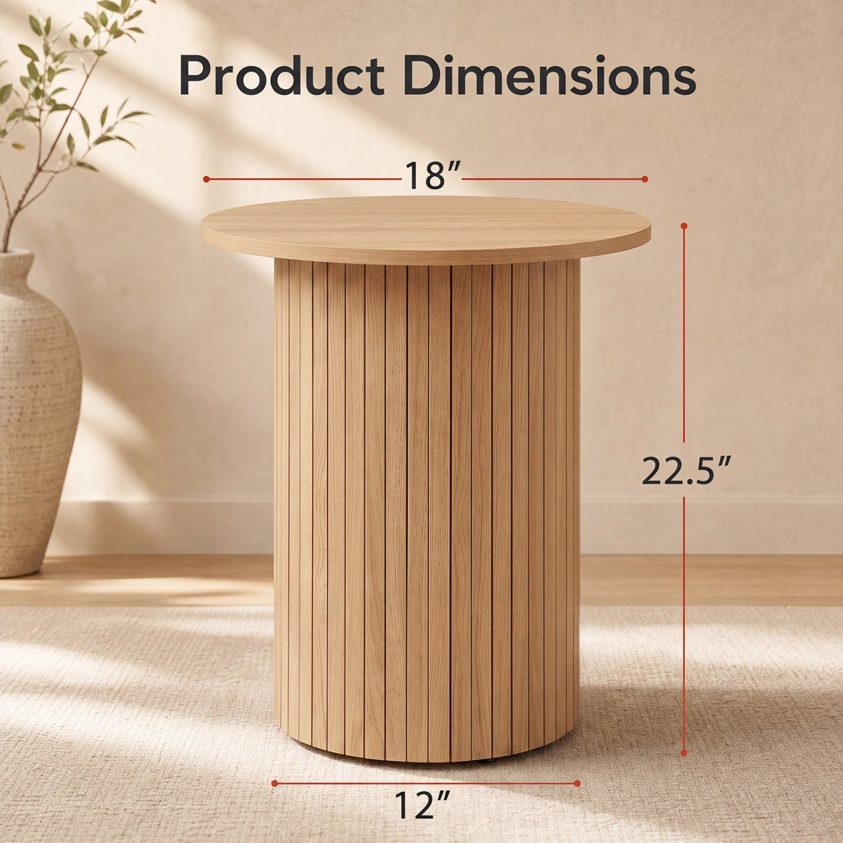 Natural Wood Fluted Side Table