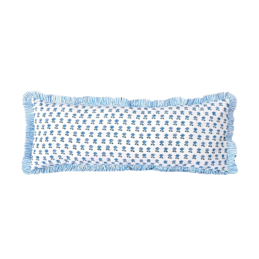 Delilah Block Print Lumbar Pillow in Blue - 14” x 36”