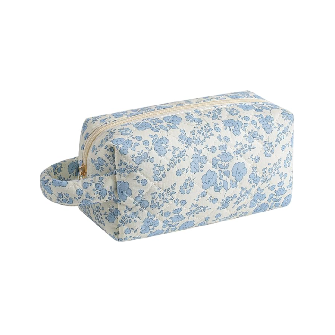 Blue Floral Pouch with Handle