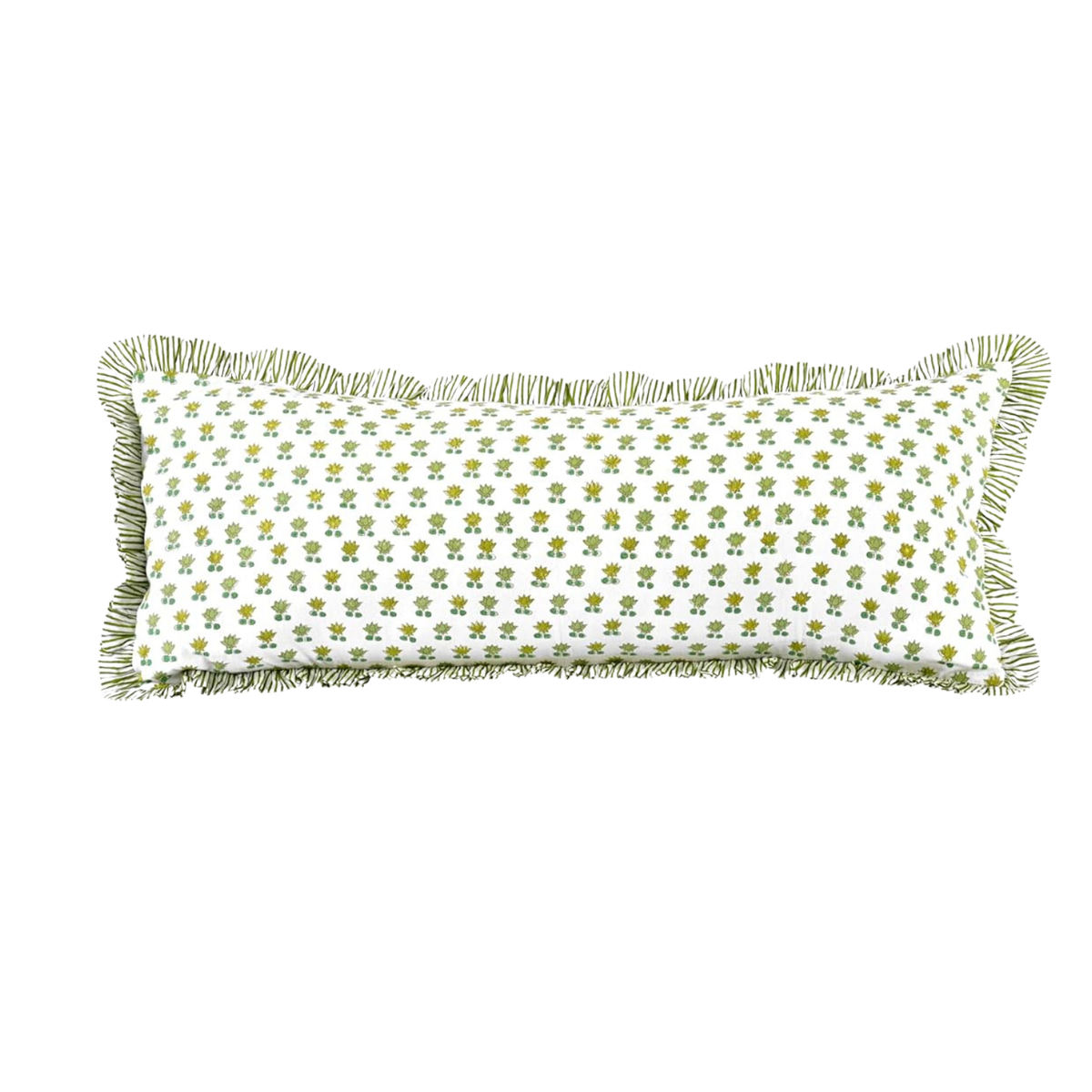 Delilah Block Print Lumbar Pillow in Green - 14” x 36”