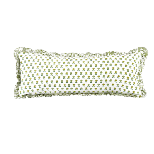 Delilah Block Print Lumbar Pillow in Green - 14” x 36”