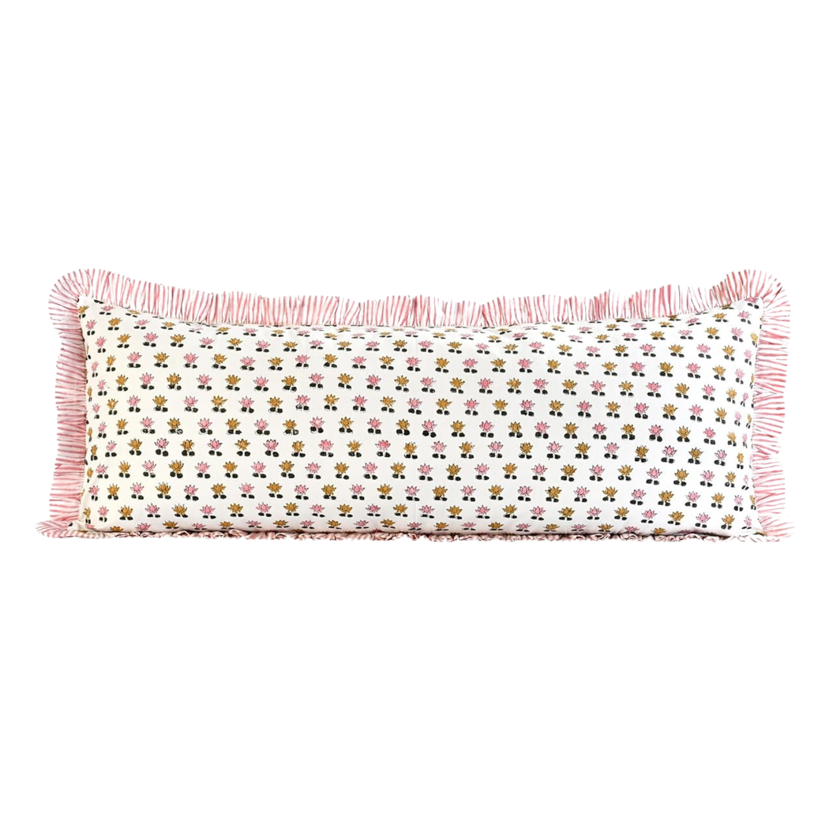 Delilah Block Print Lumbar Pillow in Pink - 14” x 36”