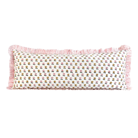 Delilah Block Print Lumbar Pillow in Pink - 14” x 36”