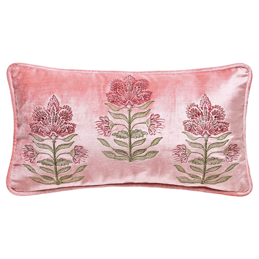 Pink Floral Embroidered Velvet Pillow