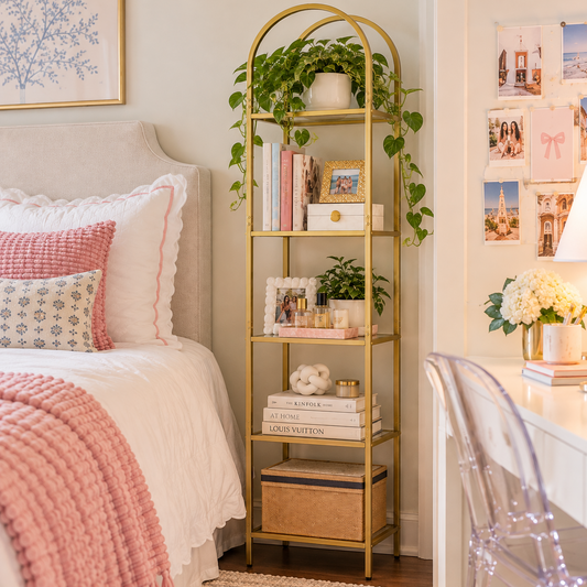 Gold Narrow Bookcase with 5 Shelves