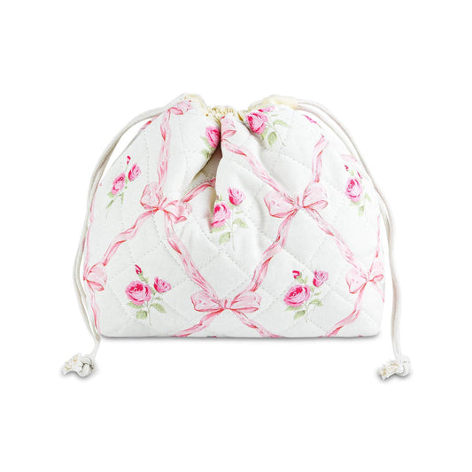 Pink Bows Floral Drawstring Pouch