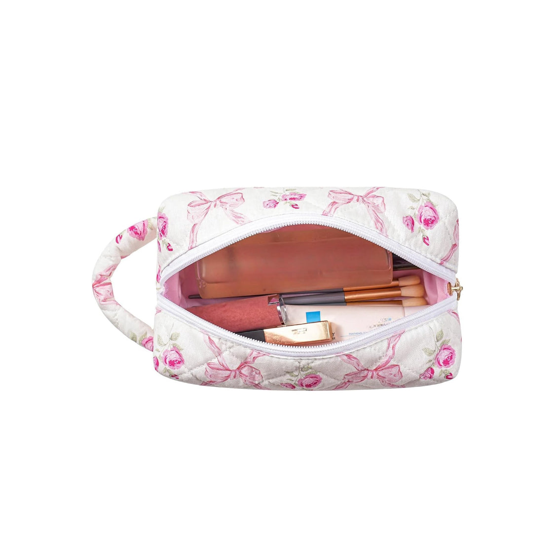 Pink Bows Floral Pouch with Handle