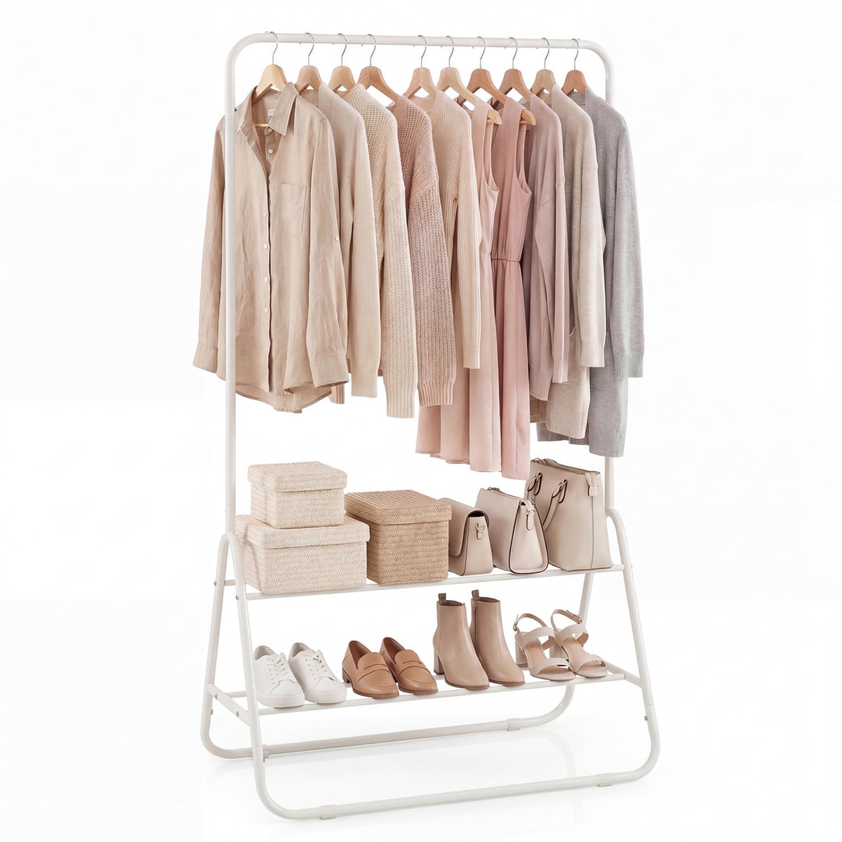Clothes Rack with Hanging Rod and Storage Shelves