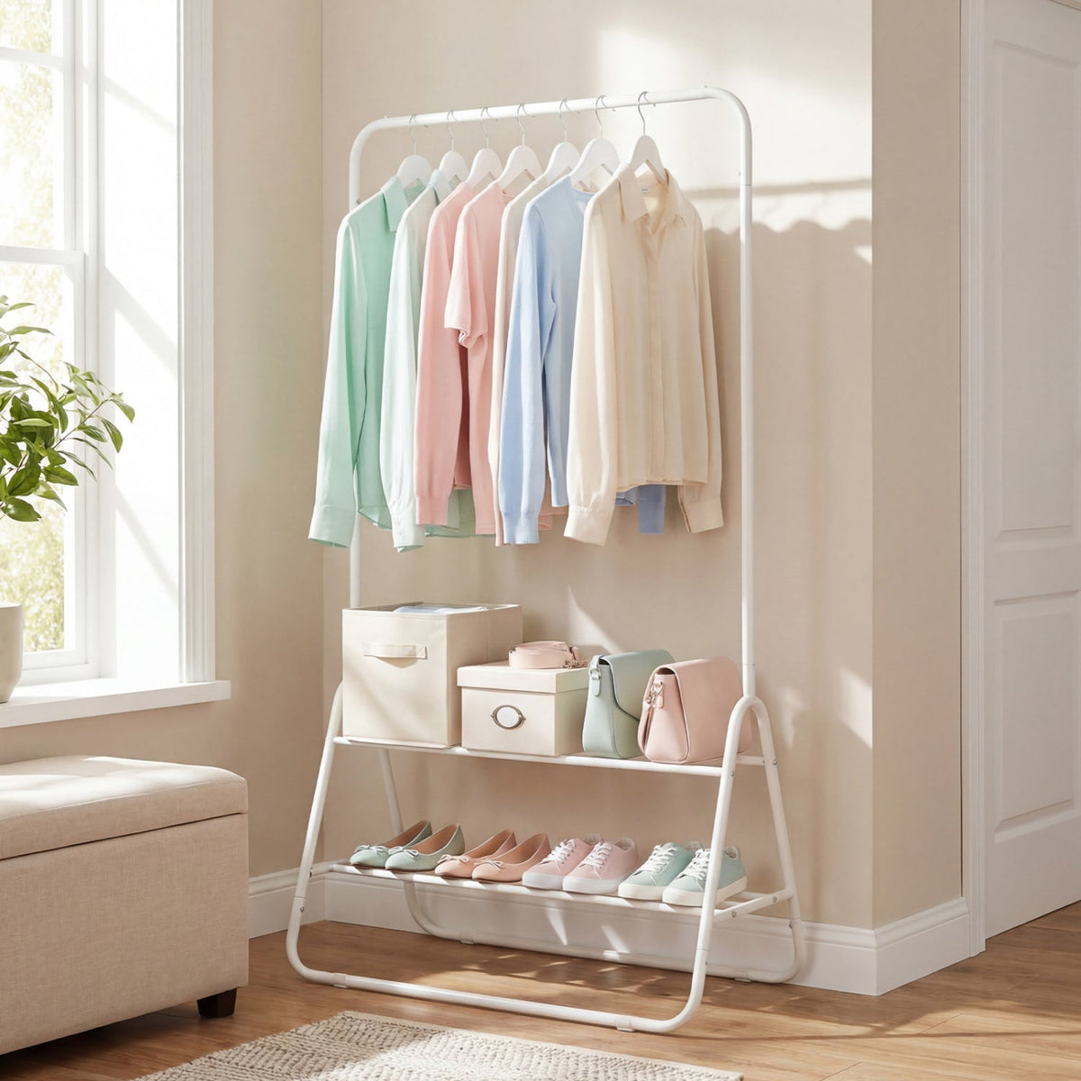 Clothes Rack with Hanging Rod and Storage Shelves