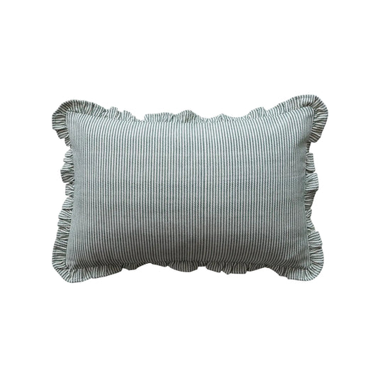 Striped Lumbar Pillow with Ruffle – Cream & Green