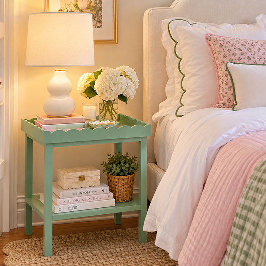 Hallie Scalloped Side Table in Mint Green