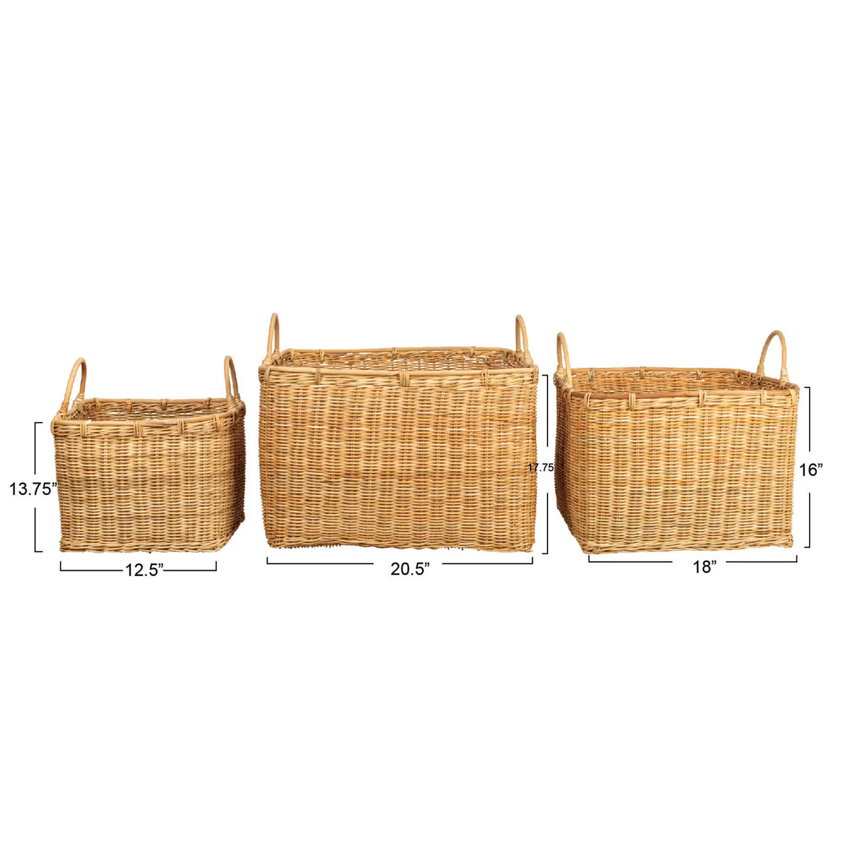 Rattan Baskets with Handles, 3 Sizes