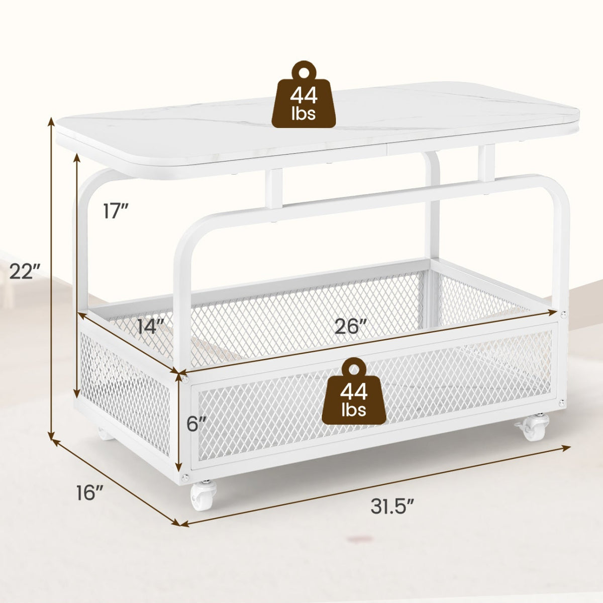 Rolling Side Table with Storage Basket