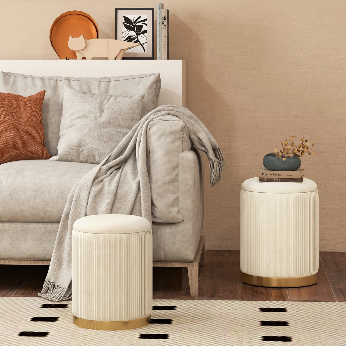 Velvet Storage Ottoman (Set of 2)