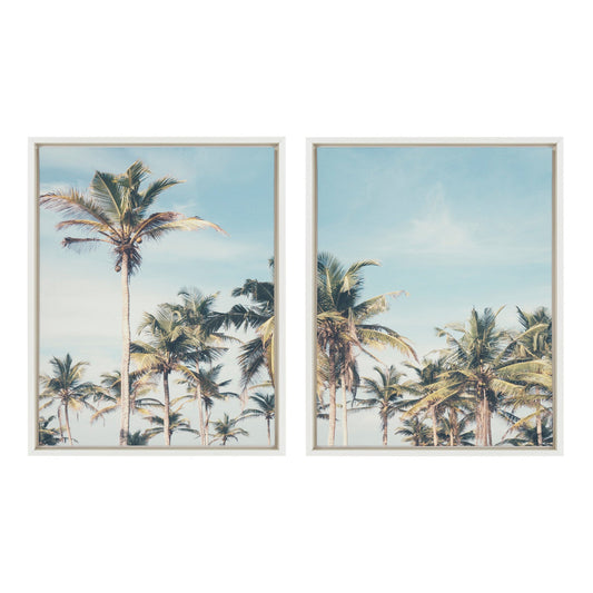 Coastal Palm Tree Beach Framed Canvas Set